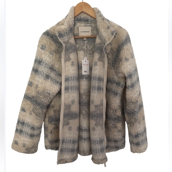 NWT Lucky Brand Women's Cream and Gray Fleece Jacket - Picture 2 of 4